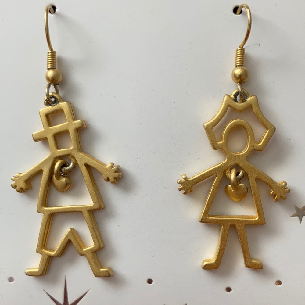 Girl & Boy Matching Gold Earrings EUC